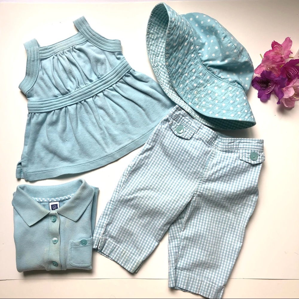 Gap Toddler aqua blue Top, Bottom and hat bundle - Girls 18-24M